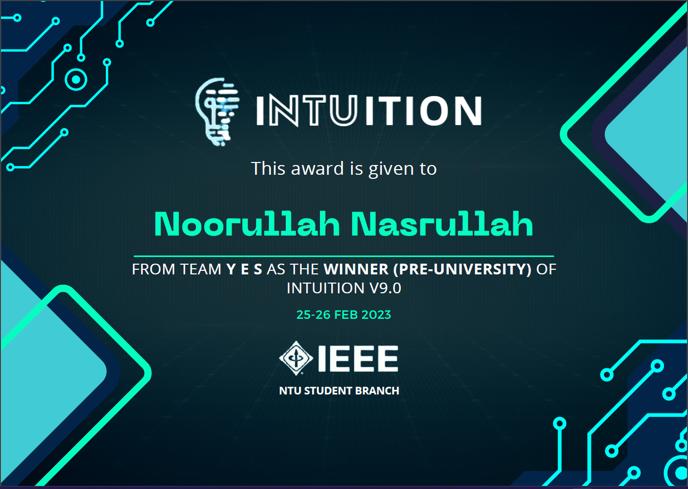 iNTUition Best Pre University Award